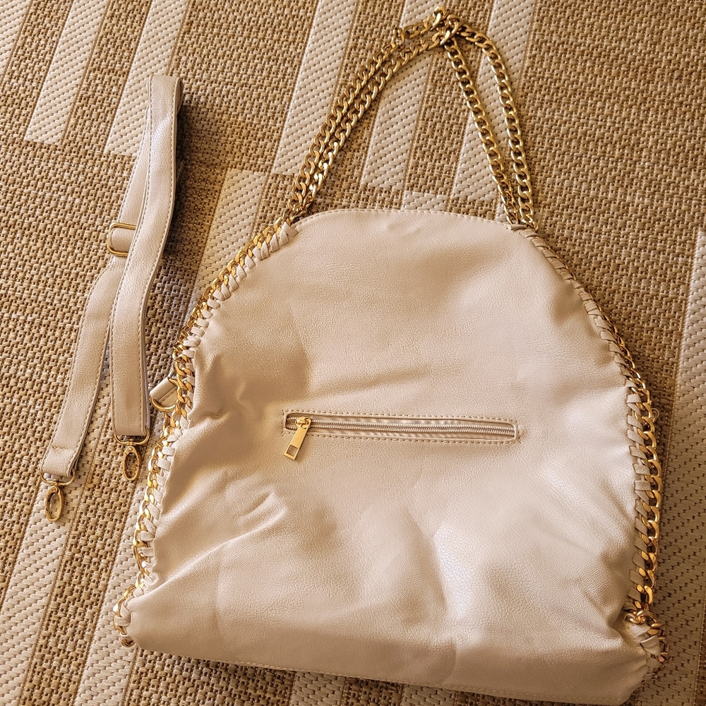 90s Beige and Gold Chain Convertible Hand/Shoulder Bag